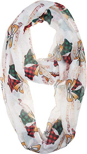 VIVIAN & VINCENT Gift Wrapped Fall Winter Soft Lightweight Holiday Sheer Infinity Christmas Scarf for Women Girls - color: Plaid Bell and Music Sheet