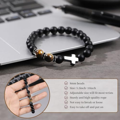 To My Son Bracelet Gifts from Mom Dad,Inspirational Cross Bracelet for Teen Boys Mens Stocking Stuffers Christian Gifts for Son Birthday Christmas