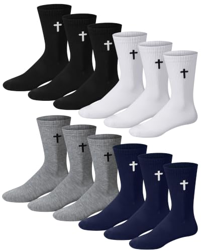 Shihanee 12 Pairs Cross Socks Men Crew - color: Black, White, Dark Grey, Navy Blue