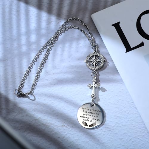 Christian Cross Car Hanging Charm - Bible Verse He Will Order His Angels to Protect You Rear View Mirror Hanger, Religious Gift for Christians - color: For He Will Order His Angels to Protect You Wherever You Go