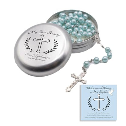 Asix Toy Baptism Rosary Gifts for Girls Boys,My First Rosary with Keepsake Box for Baby Shower Holy First Communion,Christening Gifts from Godmother. (Blue) - color: Blue