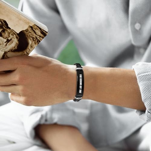 Leather Bracelet Sobriety Gifts for Men : Inspirational Quote/Bible Verse Engraved Braided Black Mens Bracelet for Him, Customized Religious Christian Gift Jewelry for Son/Dad/Boys/Boyfriend/Husband - style: 16:you fuking got this