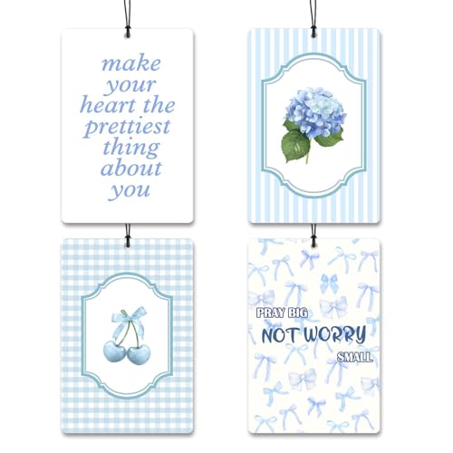 4 Pcs Car Air Fresheners,Blue Bow Cute Car Accessories with Quotes - color: blue