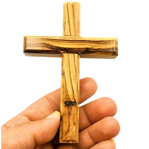 Zuluf Bethlehem Olive Wood Wall Cross | 4.7" Handmade Christian & Catholic Decor Christmas Wall Hanging Gift | Religious Spiritual Jesus Small Wooden Cross for Wall Decor cruz de madera pequeña - size: 4.7"L x 3"W