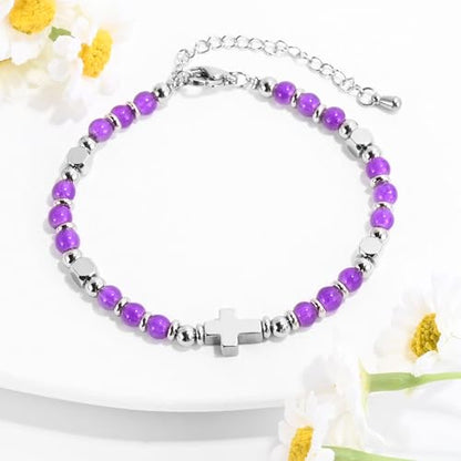 VIBILIA Cross Beaded Bracelets for Women, Birthday Gifts - color: E 3. Cross - Purple