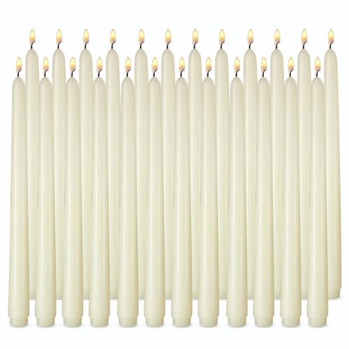 Ivory Taper Candles, Set of 24 Unscented and Smokeless 10 Inch Taper Candles Long Burning, Paraffin Wax with Cotton Wicks for Burning Approxinately 7-8 Hours Time - size: 10 Inch