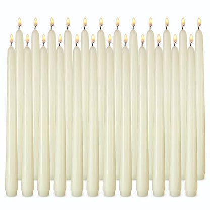 Ivory Taper Candles, Set of 24 Unscented and Smokeless 10 Inch Taper Candles Long Burning, Paraffin Wax with Cotton Wicks for Burning Approxinately 7-8 Hours Time - size: 10 Inch