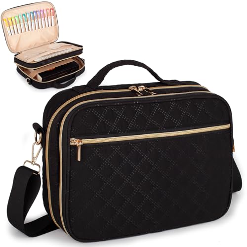 Large Bible Cover for Women,2 Compartments Bible Bag for Church - color: 2 Lays,Black