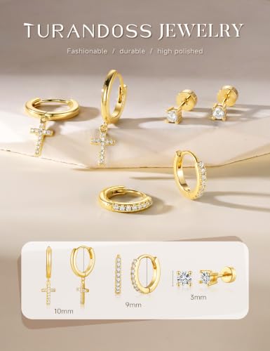 Turandoss Gold Earrings Stack for Women Teen Girls, 14K Gold Plated - color: Cross Earring（Gold）