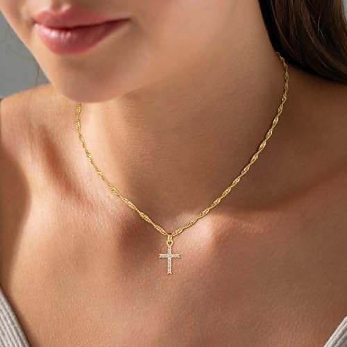 18K Gold Plated Cross Necklace for Women Trendy - color: 2-CZ Cross Pendant