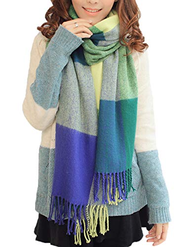 Wander Agio Women's Fashion Long Shawl Big Grid Winter Warm Lattice Large Scarf - color: Green