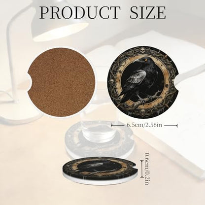 Ceramic Car Cup Coasters 2PCS - Raven - color: Raven