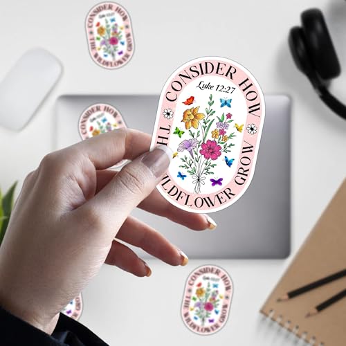 3 Pack 3 Inch Christian Stickers, Luke 12:27 Wildflower Bible Verse Decals - size: 3 Inches