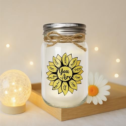 Sunflower Bible Verse Mason Jar Light - God Says You Are Inspirational Christian Gifts for Women, Religious Home Decor, Faith Gifts for Mom & Friends - style: Sunflower