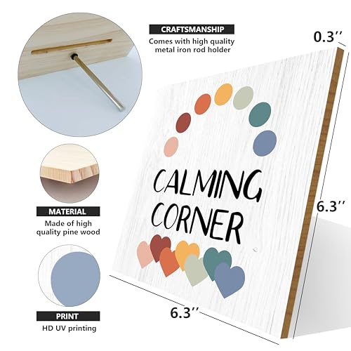 Decorative Desk Decor Motivational Calming Corner Affirmations Counselor Office Decor Plaque Art Sign Inspirational Rustic Wood Sign for Home Homeschool Classroom Reading Calm Corner Table Bookshelf - color: Calming Corner