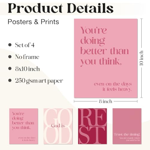 WEFKODO Pink Christian Bible Wall Art God Decor Pray Posters 8x10 Unframed - color: God Good Pink