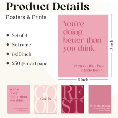 WEFKODO Pink Christian Bible Wall Art God Decor Pray Posters 8x10 Unframed - color: God Good Pink