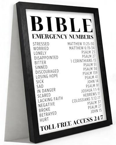 Christian Bible Emergency Numbers Canvas Wall Art Solid Wood Framed 8X10in - color: Bible, size: 10"L x 8"W