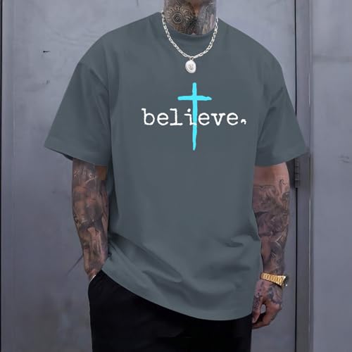 BeWithYou Christian Shirts for Men Vintage Faith Jesus God Tshirt Inspirational Cross Bible Verse Shirt Oversized Graphic Tee - color: Dark Gray, size: X-Large