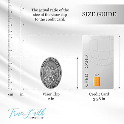 True Faith Jewelry Pewter Oval St Michael Car Visor Clip, Archangel Patron Saint of Police, Law Enforcement Officer Gifts for Men and Women, Fine Pewter (92% Tin), 2 x 1-5/8 Inch - size: St. Michael (Oval)