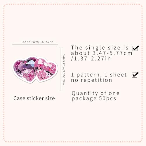 50 Pcs Brilliant Heart Diamond Stickers with Diamond Hearts Come with Adhesive Backing, Suitable for Phone Cases, Cups, and laptops (Heart Diamond) - color: Heart Diamond