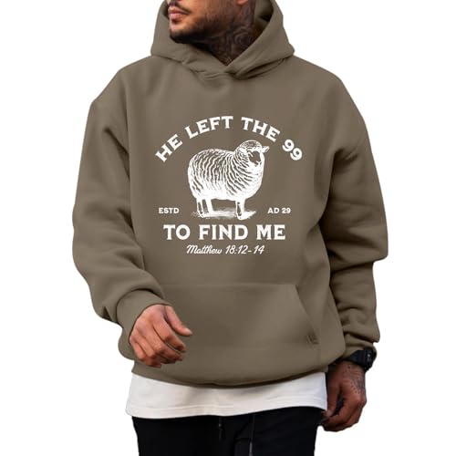 Christian Hoodies He Left The 99 To Find Me Sweatshirt Jesus Bible Verse Hoodies For Men Faith God Hooded Pullover - color: Coffee, size: XX-Large
