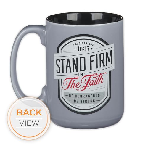 Christian Art Gifts Large Ceramic Inspirational Scripture Coffee & Tea Mug for Men & Women: Stand Firm Encouraging Bible Verse, Microwave & Dishwasher Safe Non-toxic Hot/Cold Cup, Gray & Black, 14 oz. - color: Gray/Stand Firm