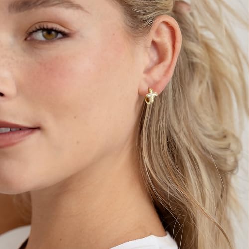 14K Gold Huggie Earrings for Women Silver Huggie Hoop Earrings Cubic Zirconia Huggie Earrings Stud Earrings Lightweight Dainty Hypoallergenic Earrings Jewelry Gifts - color: Gold Cross CZ Huggie Earrings