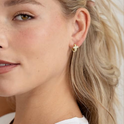 14K Gold Huggie Earrings for Women Silver Huggie Hoop Earrings Cubic Zirconia Huggie Earrings Stud Earrings Lightweight Dainty Hypoallergenic Earrings Jewelry Gifts - color: Gold Cross CZ Huggie Earrings