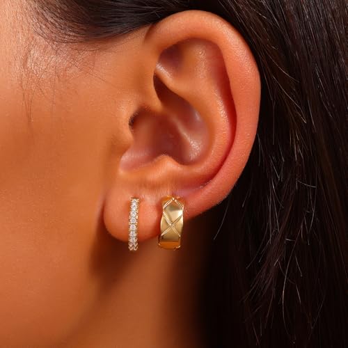 18K Gold Plated Hoop Earrings for Women, NICKEL-FREE & HYPOALLERGENIC, Timeless Jewelry Gift - color: Gold-6pcsB
