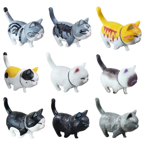 9PCS Mini Cat Cute Car Accessories, Funny Car Rearview Mirror Ornaments, Cat Figurines Dashboard Decorations, Auto Interior Aesthetic Decoration for Vehicle Home Desk Office (9PCS) - size: 9PCS