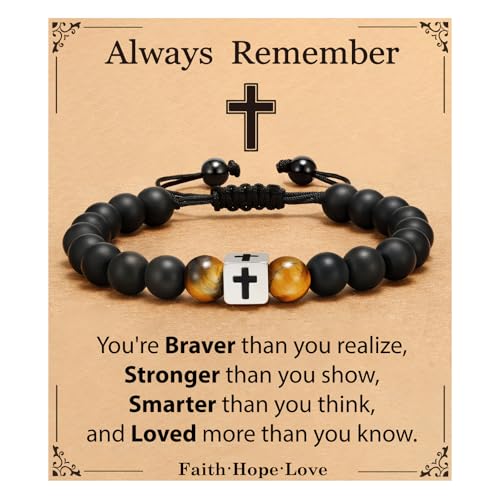 Cross Bracelet Beads Christian Bracelet for Boys Birthday Religion Gifts - style: Always Remember