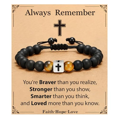 Cross Bracelet Beads Christian Bracelet for Boys Birthday Religion Gifts - style: Always Remember
