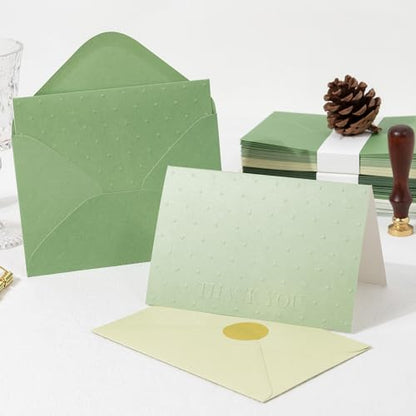 Crisky Embossed Thank You Cards with Envelopes & Stickers 50 Pack Thank You Notes Bulk for Birthday, Baby Shower,Bridal Shower, Wedding, Graduation - Shade of Sage Green - size: 50 Pieces