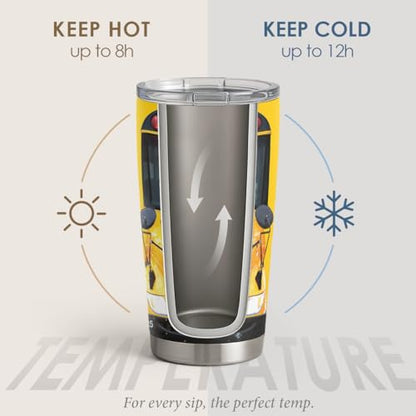 SANDJEST Bus Driver Tumbler - School Bus 20 oz Stainless Steel Double Wall Vacuum Tumblers Coffee Travel Mug - Thermal Cups Birthday, Christmas, Back To School Gifts for Men, Women, Friends, Besties - color: School Bus Driver