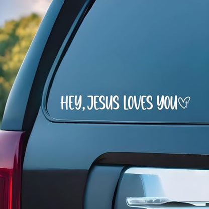 (2PCS) Hey Jesus Loves You Car Decal, Christian Vinyl Decal for Cars, Window, Truck, Laptop, Wall, Bumper, Vehicle, Waterproof Religious Decal - Christian Gifts for Men and Women - Size 8'' x 1''