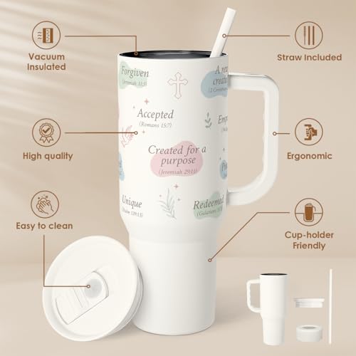 SANDJEST Christian Gift for Women – Inspiration Insulated Stainless Steel Tumbler with Handle and Straw - Religious Gifts for Birthday Christmas, 40oz - color: Christian 1