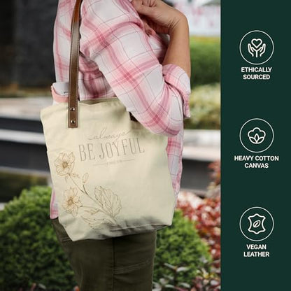 Christian Art Gifts Natural Canvas Tote Bags for Women with Inspirational Scripture, Easy Carry Vegan Leather Shoulder Straps