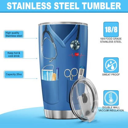 Funny Nurse Nutrition Facts Gift Cup for Women and Men, 20oz Stainless Steel Insulated Tumbler with Blue Scrubs Design, Appreciation Present for Nurse Week, Graduation, Retirement, Birthday - color: Nurse Life G8