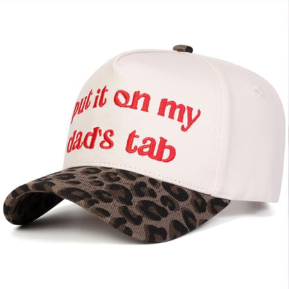 Trendy Embroidered Baseball Cap for Men & Women, Adjustable Snapback Hat for Casual Wear - color: Put It on My Dads Tab-leopard Red