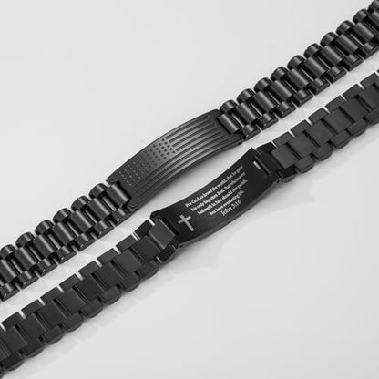 P. BLAKE American Flag Bible Verse Bracelet for Men, Stainless Steel Engraved Scripture Bracelet Christian Religious Christmas Birthday Jewelry Gifts - color: Black, size: Extra Link