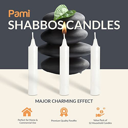PAMI Traditional Shabbat Taper Candles,Unscented,Paraffin,3 Hr Burn,12-Pack - style: Box of 12