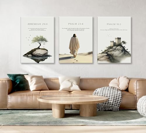 3pcs Framed Bible Verse Jesus Canvas Wall Art Earthy Beige Gray Green - color: Colorful, size: 16x24 Framed