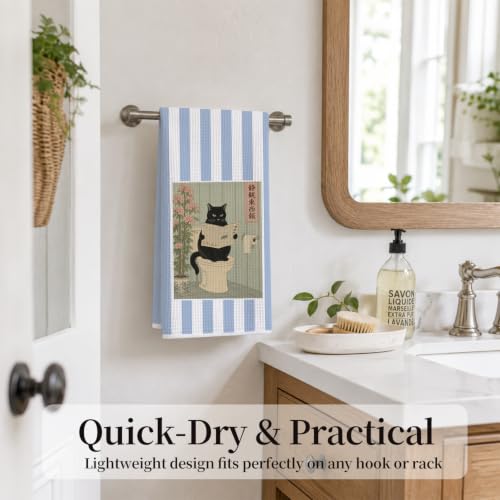 Funny Cat Bathroom Hand Towels 16x24 Inch Set of 2 - color: Cat Bathroom