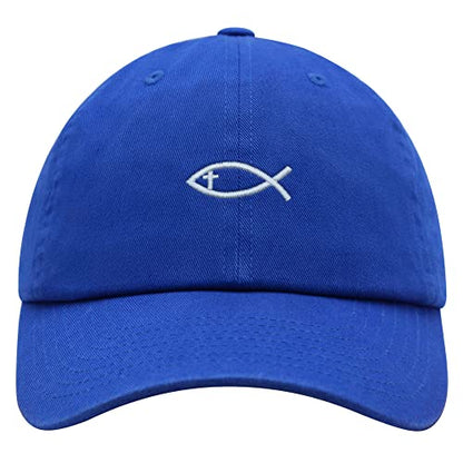 JPAK Jesus Fish Symbol Premium Dad Hat Embroidered Cotton Baseball Cap Symbol of Christianity - color: Blue