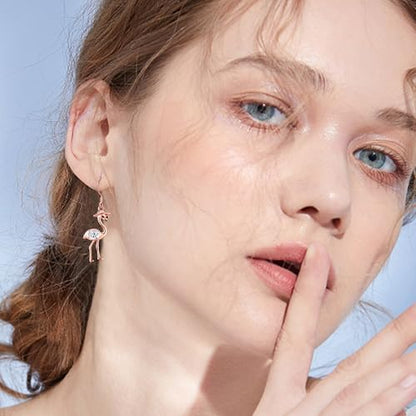 Crab/Mushroom/Lobster/Bat/Angler Fish/Tiger/Elephant/Jellyfish/Flamingo/Scorpion Earrings Dangling Sterling Silver Created Blue Opal Earrings Jewelry Gifts for Women Girls… - style: Flamingo