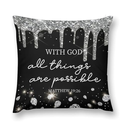 Black Silver Diamonds Throw Pillow Cover Black White Bible Verse Couch Pillowcases Christian Scripture Sparkle Shiny Drip Modern (No Glitter) Sofa Pillows Cushion Case for Bed Chair 18x18inch - color: Diamondblack-14