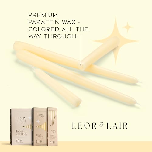 Leor & Lair Ivory Taper Candles 40 Pack, 10 Inch Unscented Candlesticks - color: Ivory