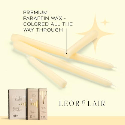 Leor & Lair Ivory Taper Candles 40 Pack, 10 Inch Unscented Candlesticks - color: Ivory