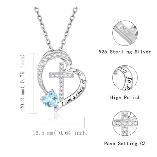 MANBU Sterling Silver Cross I am a Child of God Necklace for Girls - style: 03-March